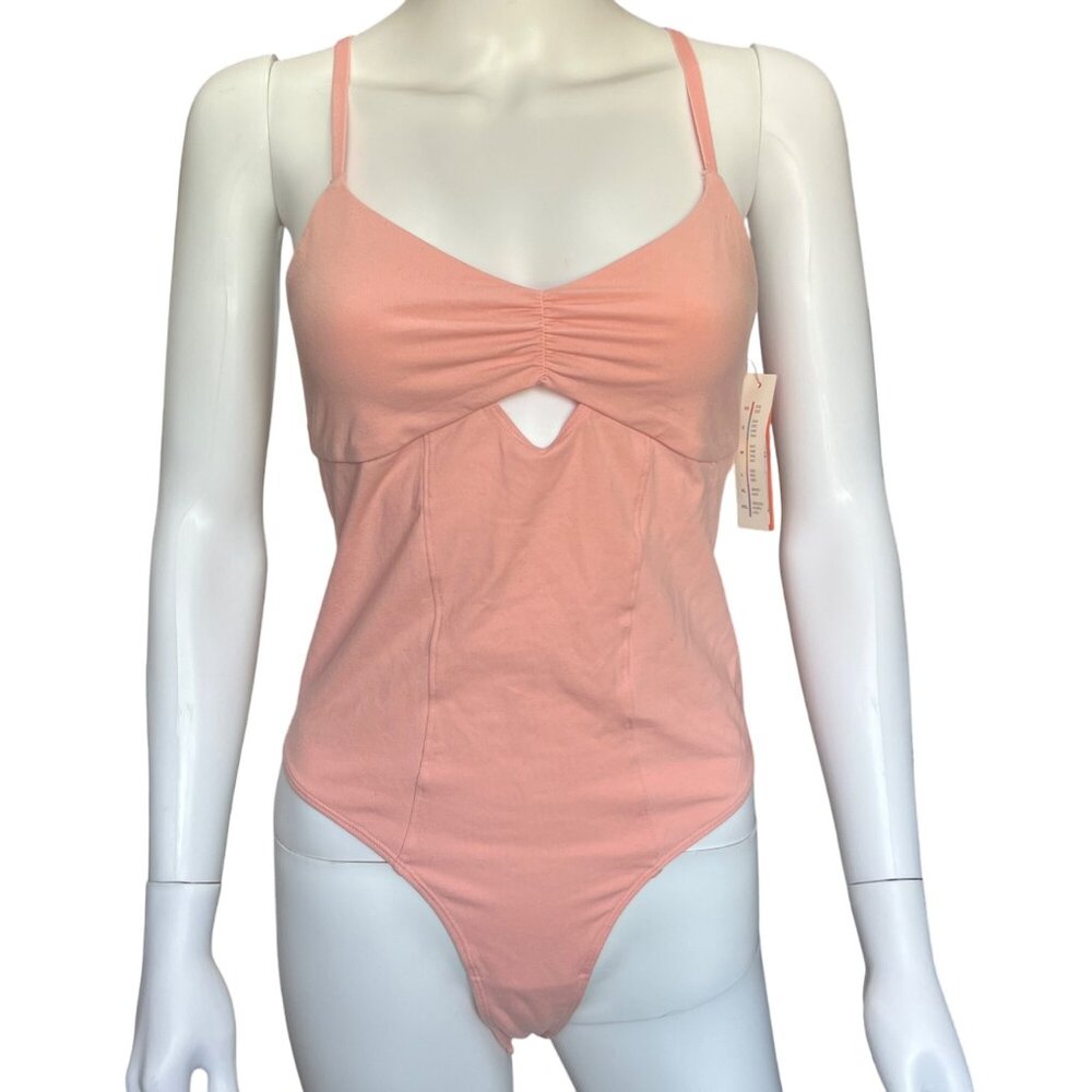 Colsie Pink Strappy Cutout Bodysuit Womens Size Medium NWT